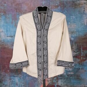 Norm Thompson Women's Size MEDIUM Kimono Style Linen Blend Embroidered Jacket